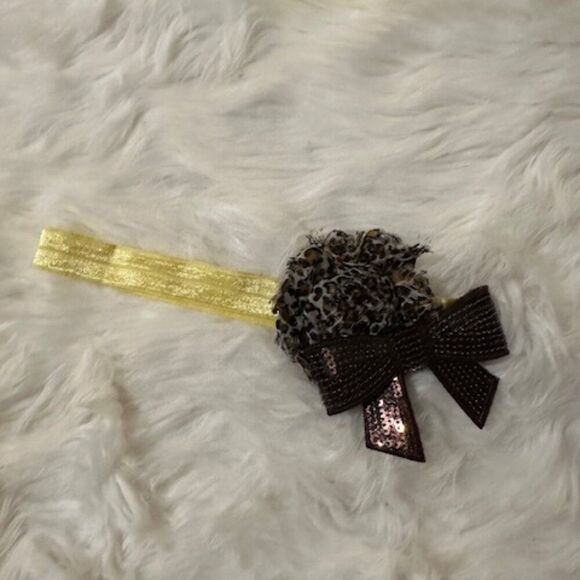 Hand Crafted Other - Brown Cheetah 2" Shabby Flower with 3" Sequin Bow on FOE elastic headband 7592